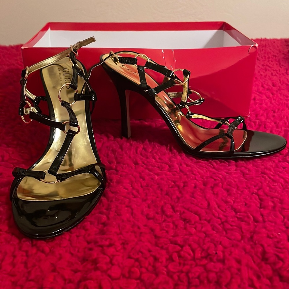 GUESS black and gold low heels